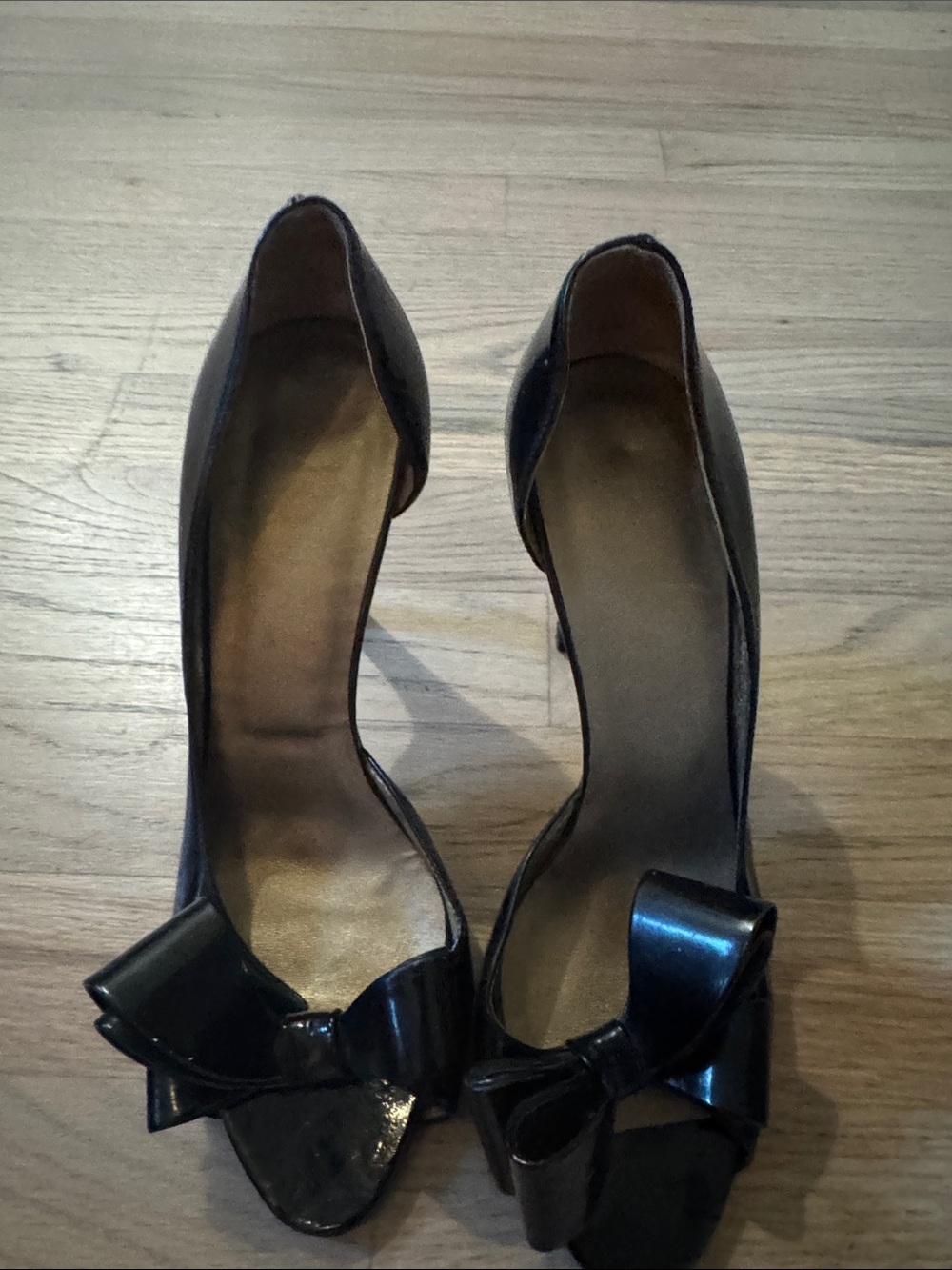 Valentino Garavani Black Patent Bow Peep-Toe Pumps